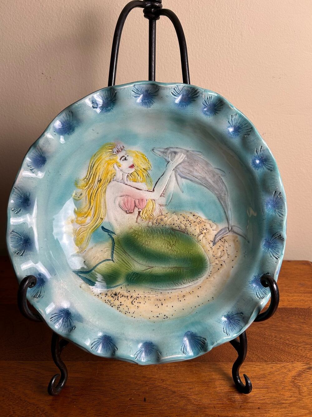 Handcrafted Mermaid Ceramic Plate Hand Painted Coastal Wall Decor